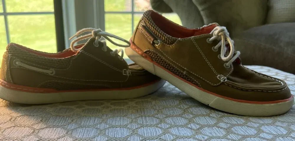 GH Bass & Co Oliver Mesh Boat Shoe Canvas Casual Brown Orange Coastal M 8.5